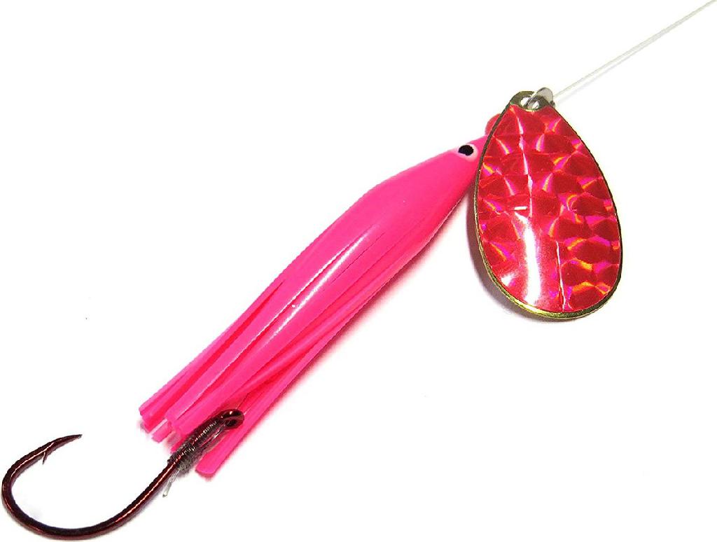 WICKED LURE SPINNER PINK/PINK #5 BLADE-6ft LEADER W/1/0 RED GAMA HOOK